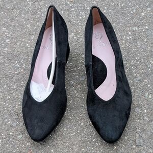 Sole Bliss Elegant Black Suede Almond Toe Pumps (New)